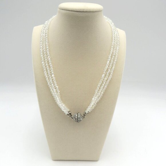 Crystal Beaded Necklace 16" Multi Layered Faceted Bead Rhinestone Magnetic Clasp - Picture 1 of 7